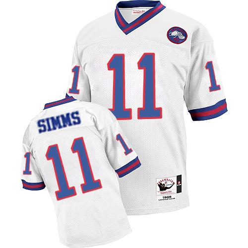 Men's Authentic Phil Simms Mitchell and Ness Jersey White Road - #11 Throwback NFL New York Giants